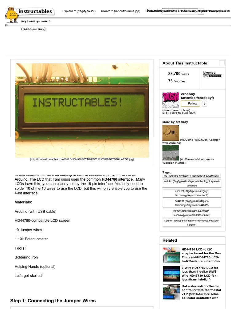 Connecting An LCD To The Arduino | PDF | Liquid Crystal Display | Arduino