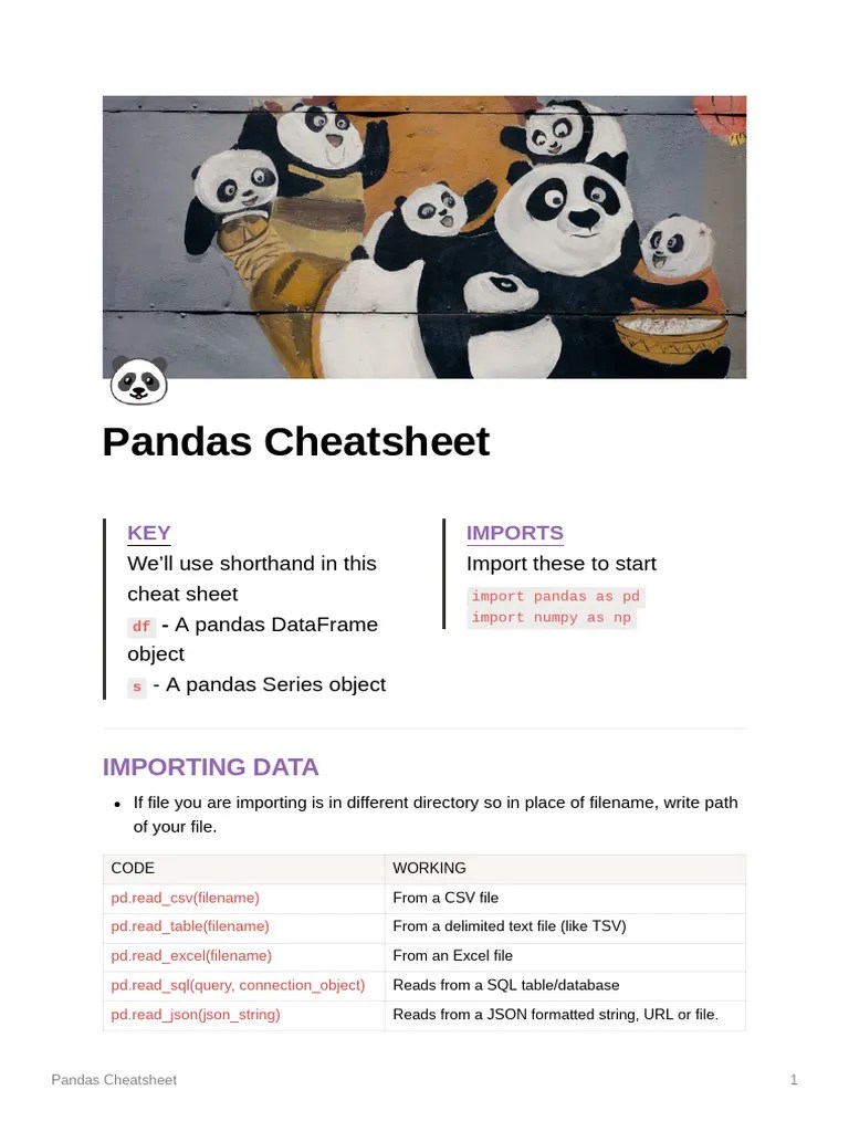 PANDAS Cheatsheet | PDF | Computing | Computer Data