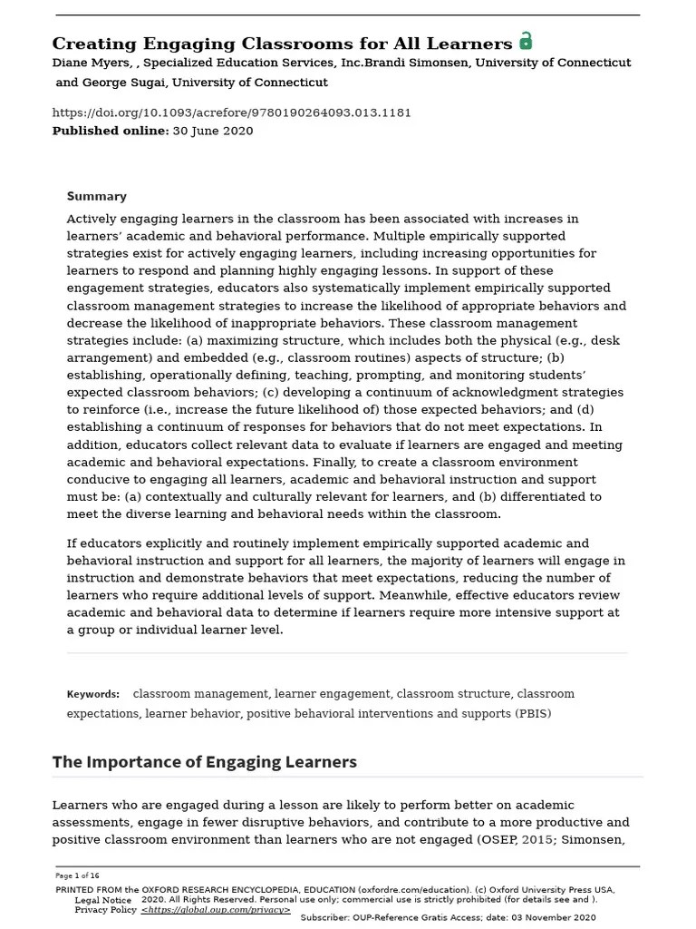 Creating Engaging Classrooms For All Learners | PDF | Teachers | Learning