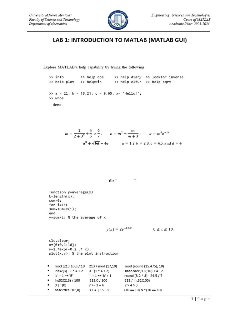 Lab-01-Introduction To Matlab-Solution | PDF | Matlab | Matrix ...