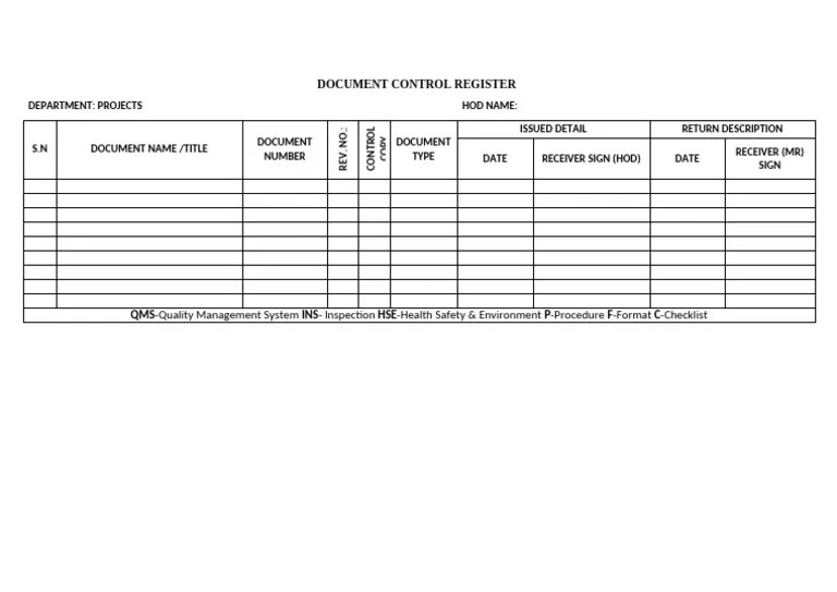 Document Control Register | PDF