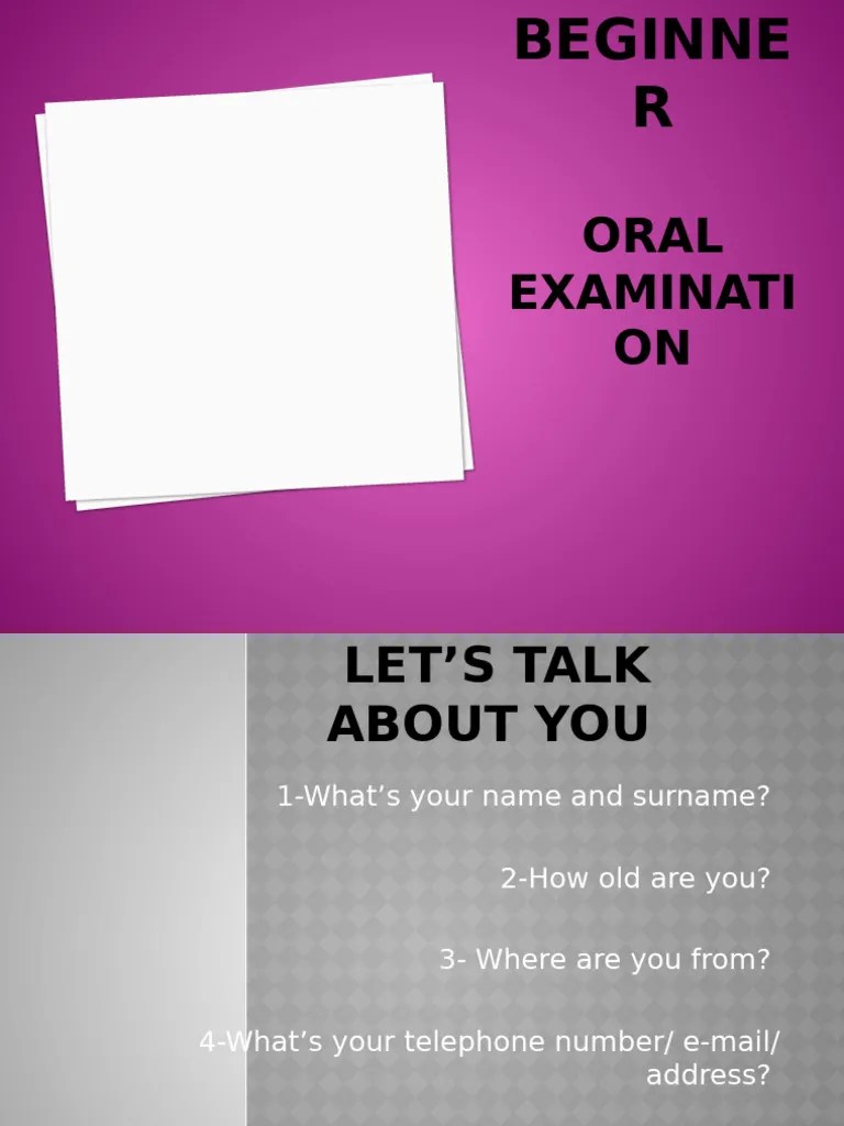 Beginner Level-Oral Exam | PDF