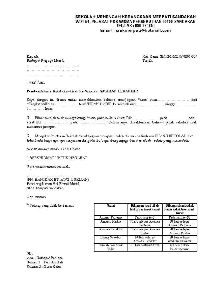 Surat rasmi notis keluar rumah rasmi ri. Format Surat Amaran Terakhir Untuk Ketidakhadiran Ke Sekolah Pdf