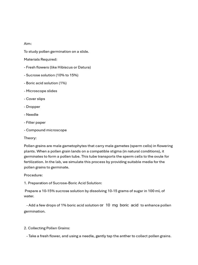 To Study Pollen Germination On A Slide | PDF | Home & Garden