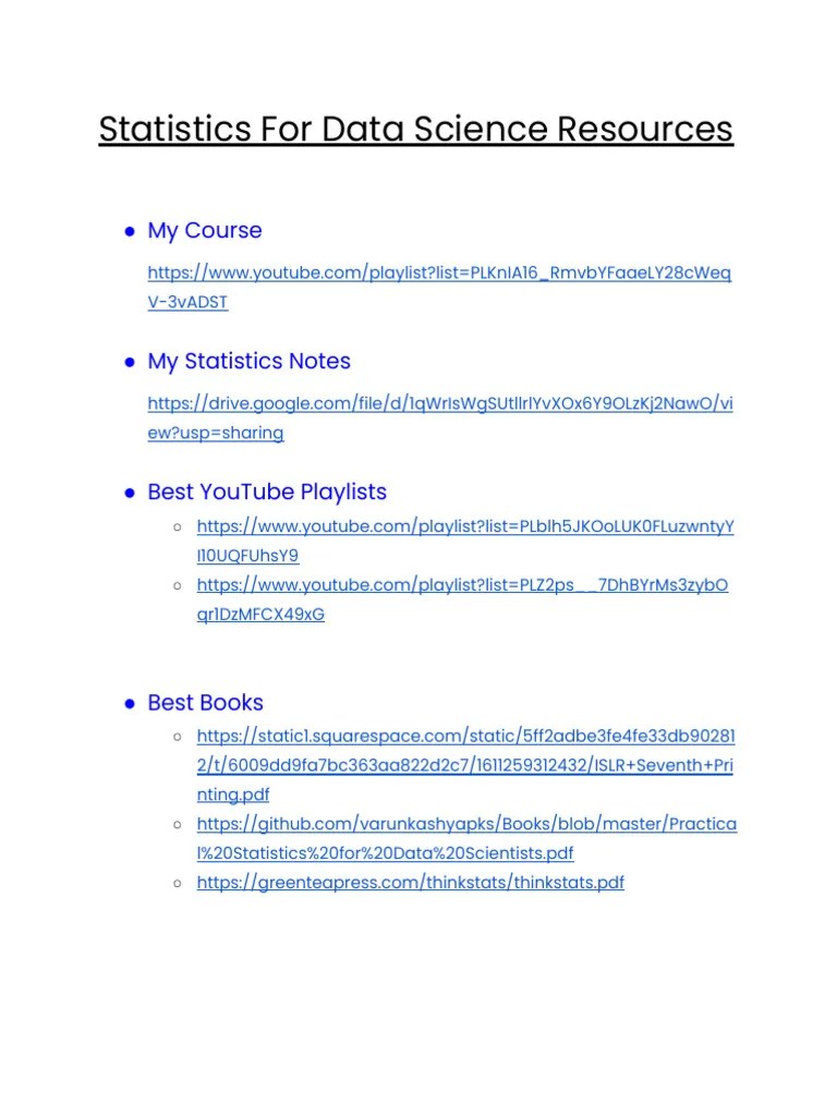 Statistics For Data Science Resources | PDF | Career & Growth