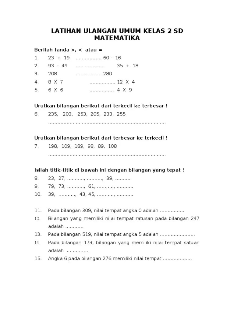Soal cm m kelas 2. Soal Mtk Kls 2 Sd Pdf