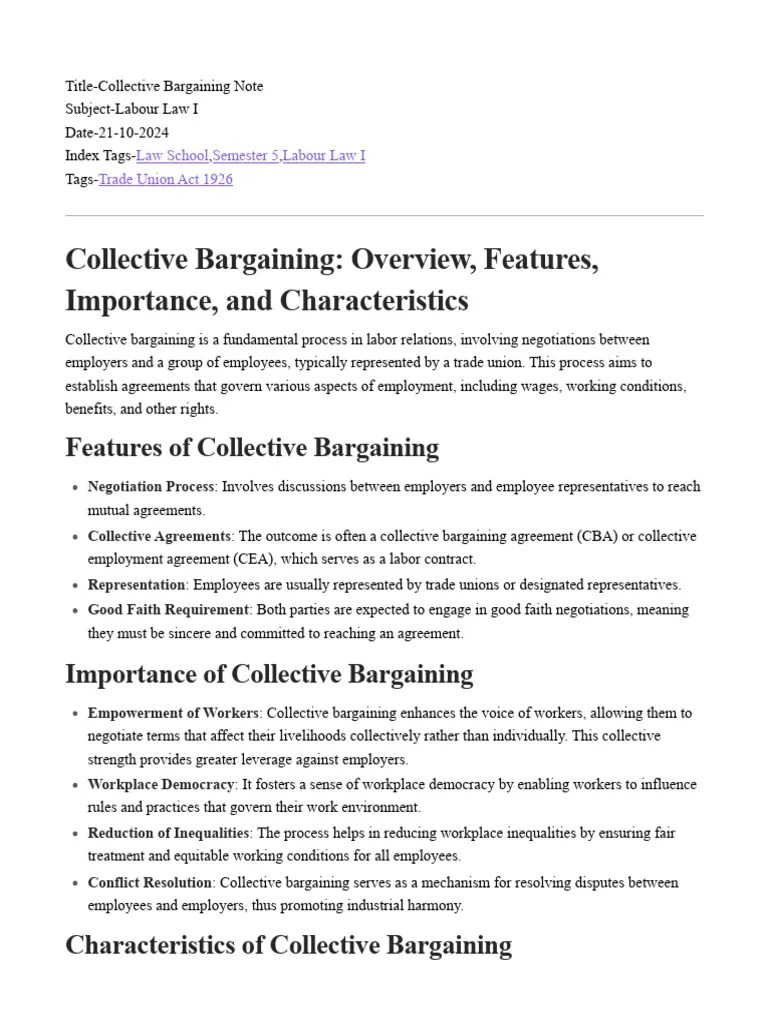 Labour Law I - Collective Bargaining Note | PDF | Collective Bargaining | Employment