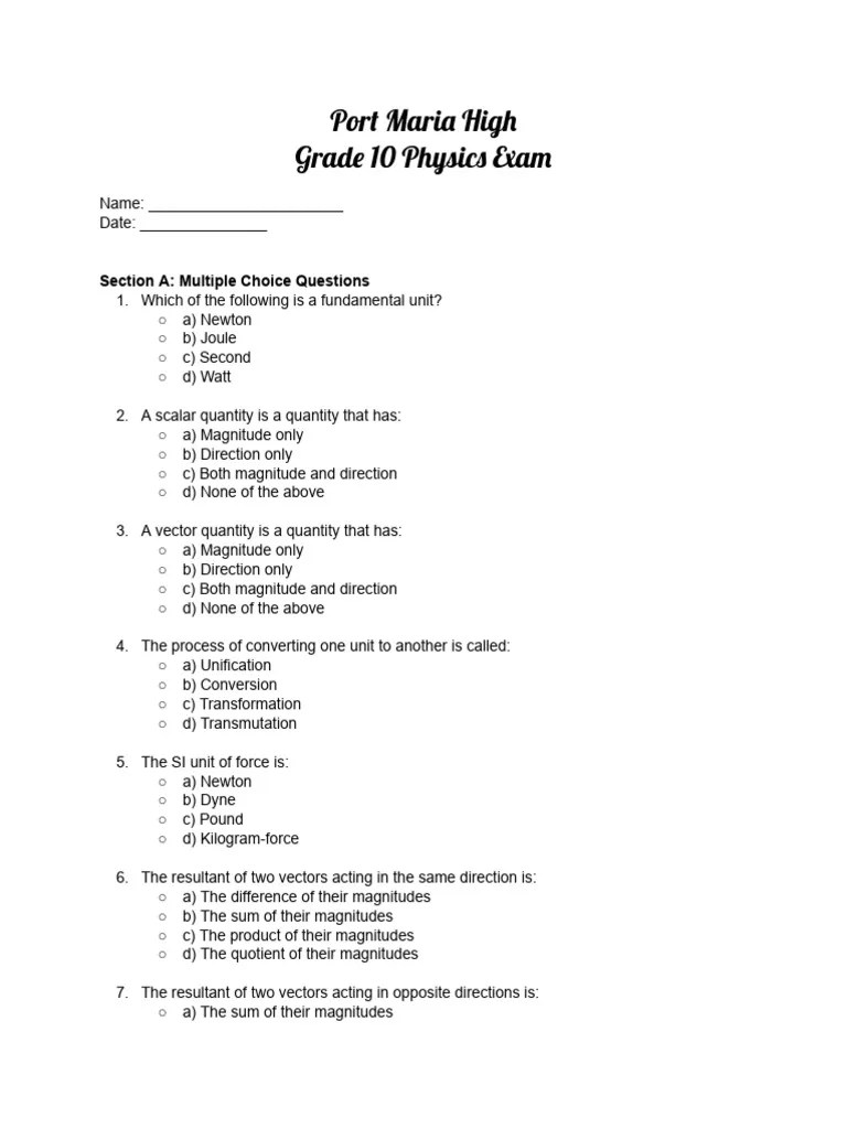 Grade 10 Physics Term 1 Exam | PDF | Trigonometric Functions ...