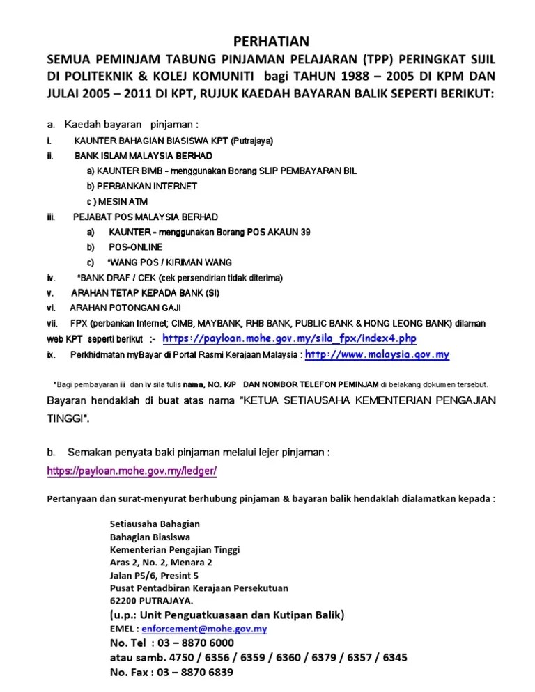 Peringkat diploma dan ijazah ; 11 Kaedah Bayaran Balik Pinjaman Kpt Pdf