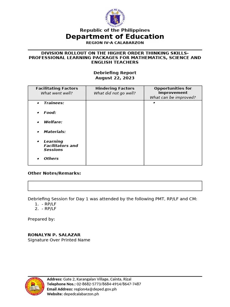 Debriefing Report | PDF