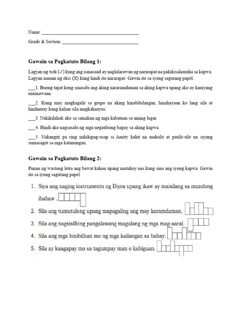 Gawain Sa Pagkatuto Bilang 1 2 | PDF