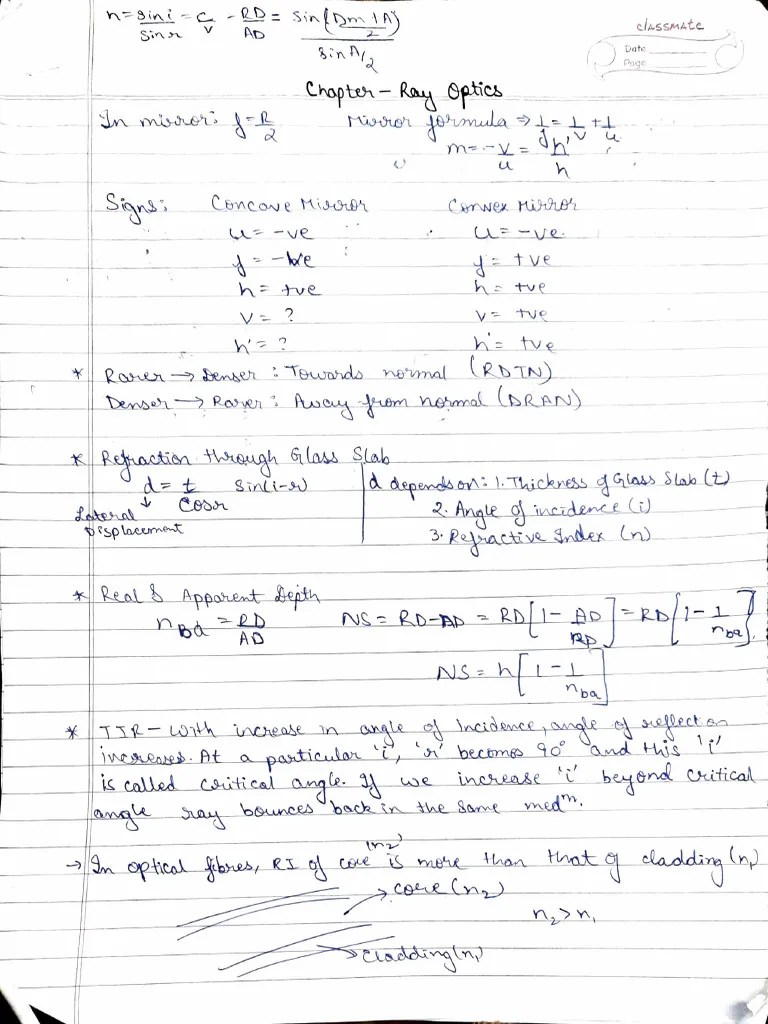 Class 12 Notes Ray Optics | PDF