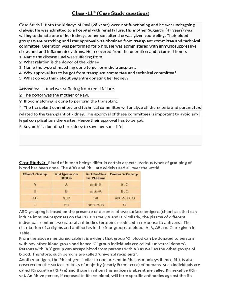 Case Study Class 11 Pdf Cofactor Biochemistry Blood Type