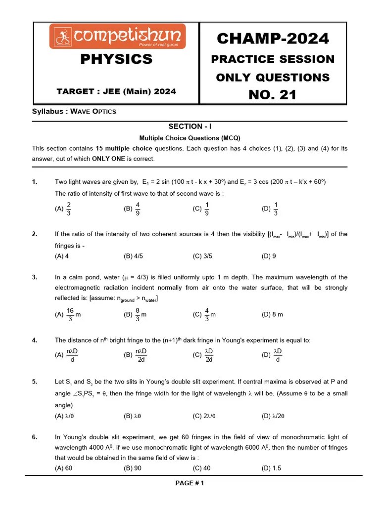 21. Wave Optics | PDF | Wavelength | Refractive Index