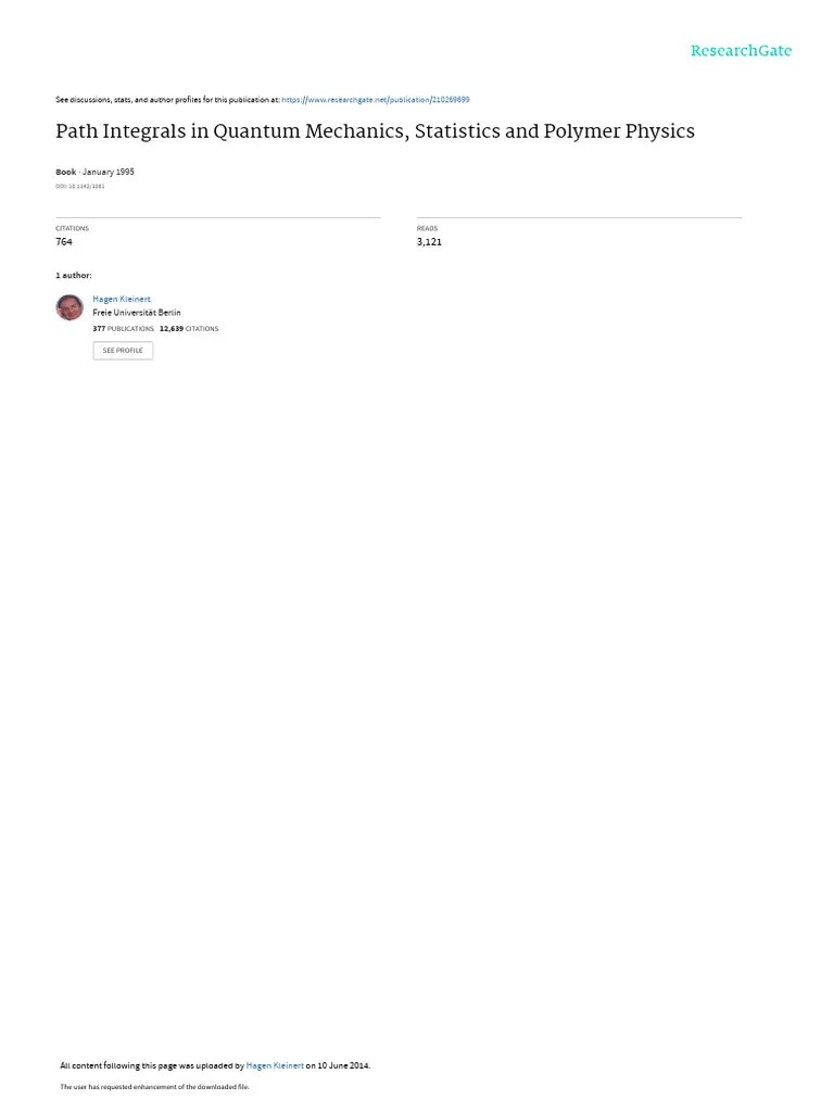 Path Integrals In Quantum Mechanics Statistics And | PDF | Physics ...