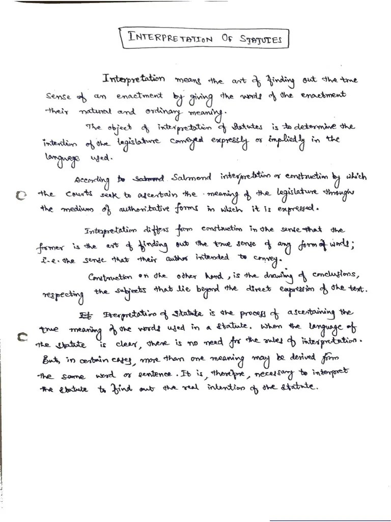 Interpretation Of Statutes Handwritten Notes | PDF | Home & Garden