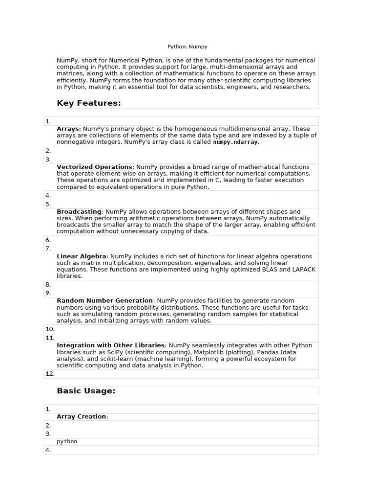 Python Numpy | PDF | Matrix (Mathematics) | Mathematics