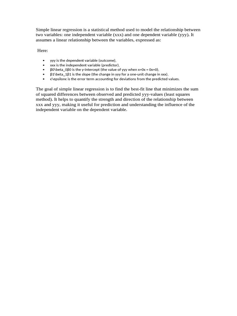 Simple Linear Regression Is A Statistical Method U | PDF