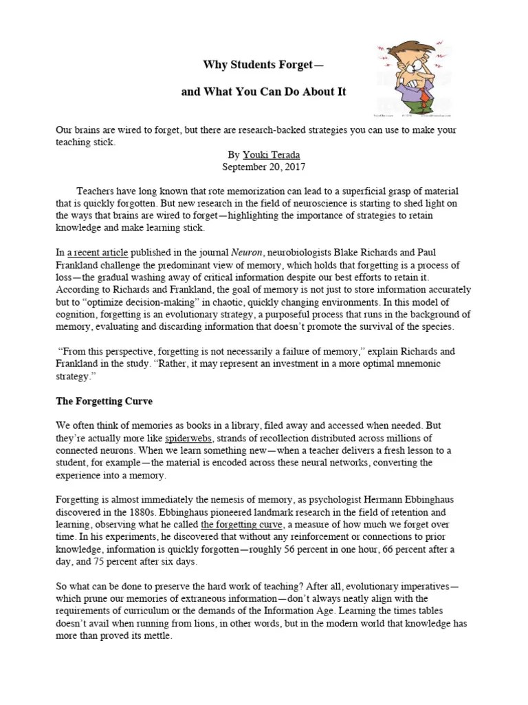 Strategies To Combat Student Forgetting Pdf Memory Neuroscience