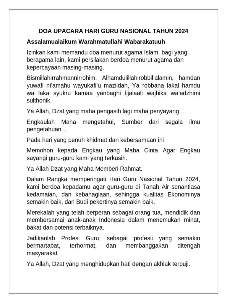 Doa Upacara Hari Guru Nasional Tahun 2024 Pdf