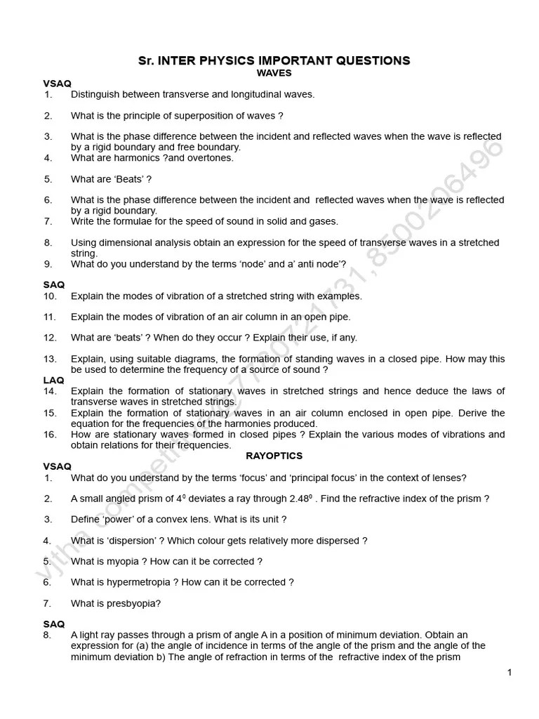 Sr Inter Physics Important Questions Set 2 Pdf Neutron Inductance