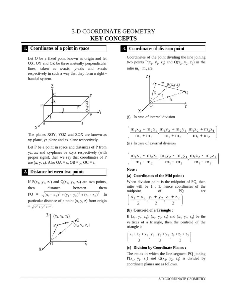 3d Coordinate Geometry Concept | PDF | Cartesian Coordinate System ...