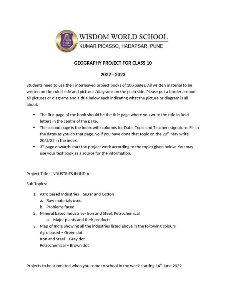 Geog Project Std X 2022 2023 Pdf