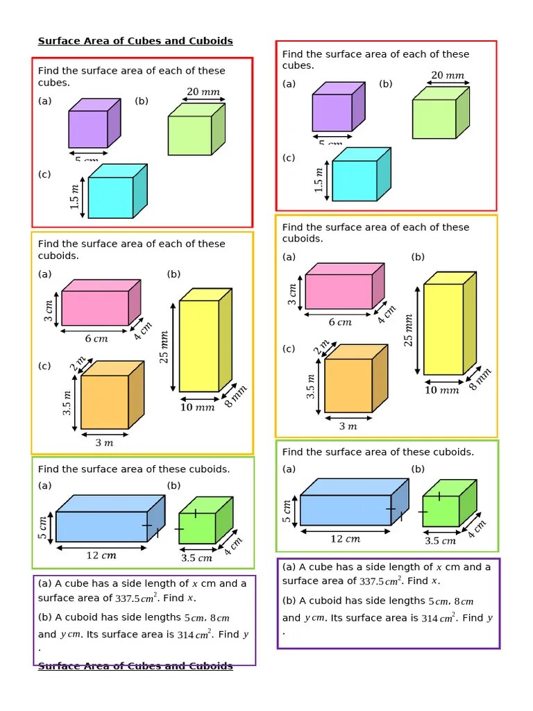 Surface Area Of Cubes And Cuboids Practice Strips | PDF