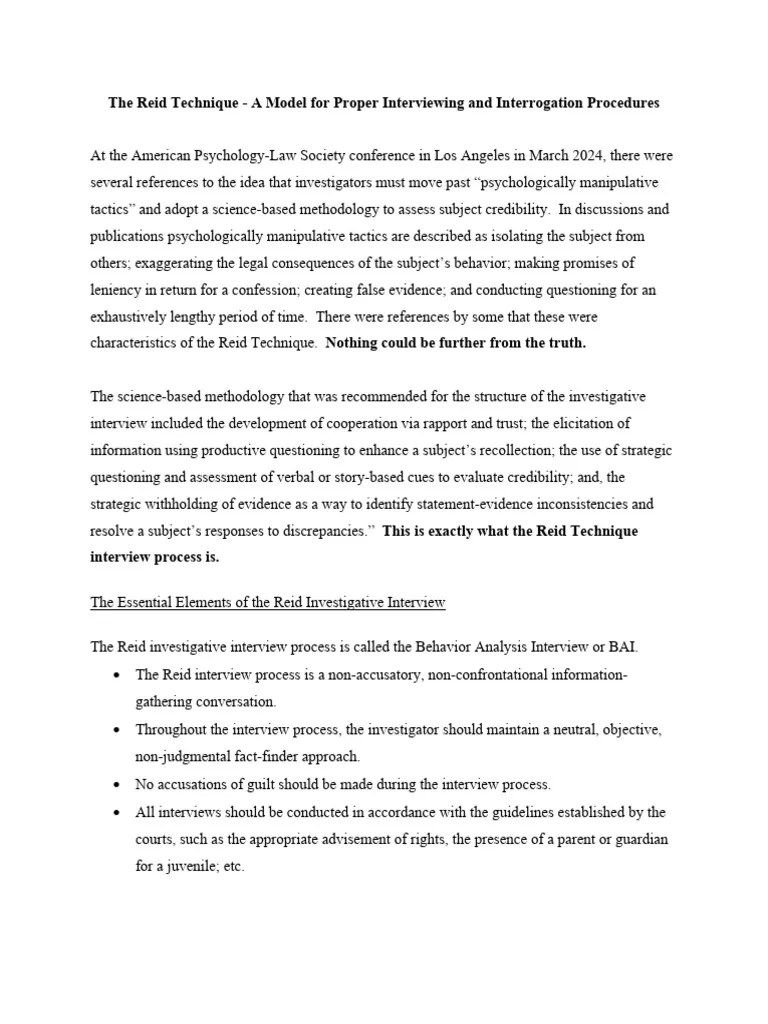 The Reid Technique A Model For Effective Interviewing And Interrogation ...
