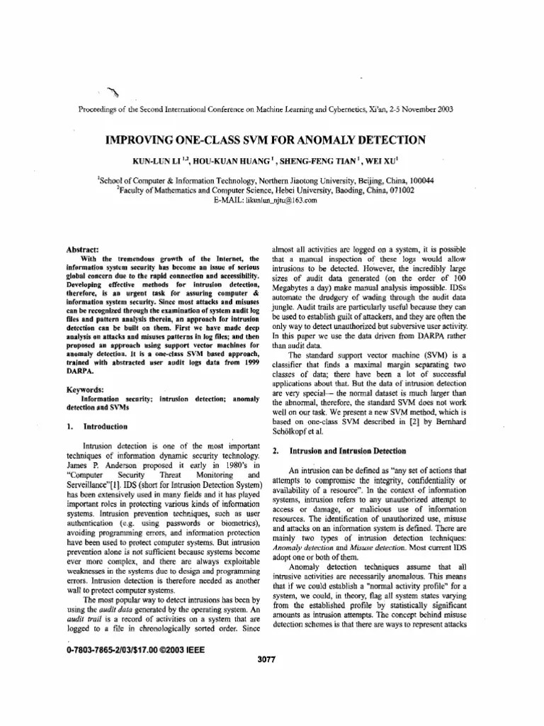 Improving Oneclass Svm For Anomaly Detection | PDF | Support Vector ...