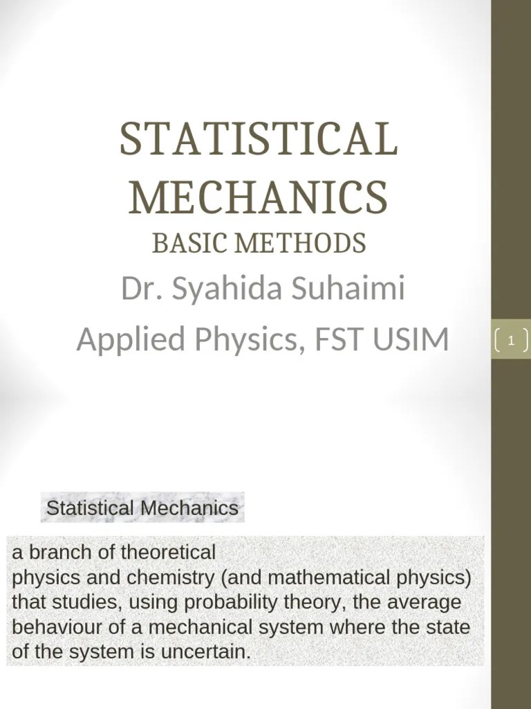 3 Statistical Mechanics Basic Methods | PDF | Statistical Mechanics ...