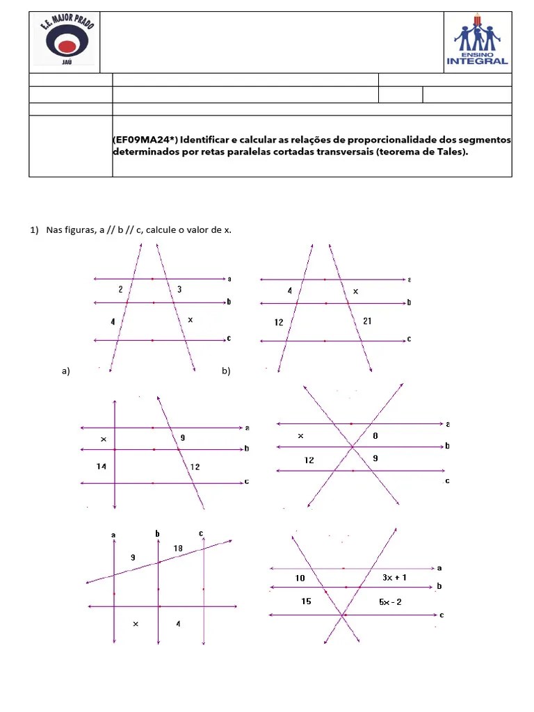 Lista De Exercicios Teorema De Tales | PDF