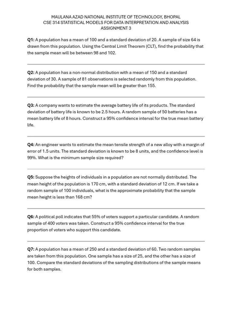Assignment3 Statistics Pdf Standard Deviation Sampling Statistics