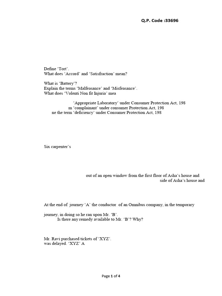 Torts Question Paper 1st Sem Llb Pdf Legal Concepts Justice