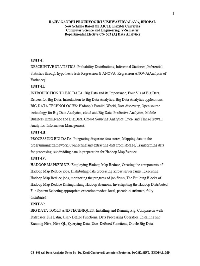 Data Analytics Notes | PDF | Probability Distribution | Apache Hadoop