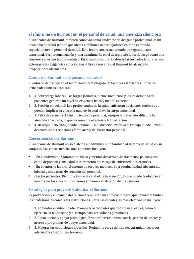 Sindrome De Burnout | PDF | Burnout Ocupacional | Salud Mental