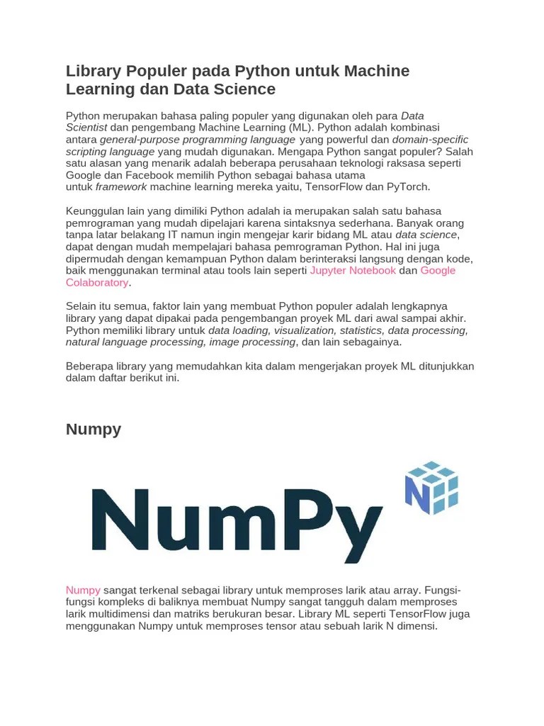 Library Populer Pada Python Untuk ML Dan Data Science | PDF