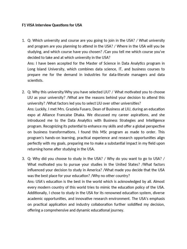 VISA Interview Questions For USA - 2024-2 | PDF | Cost Of Living | Data ...