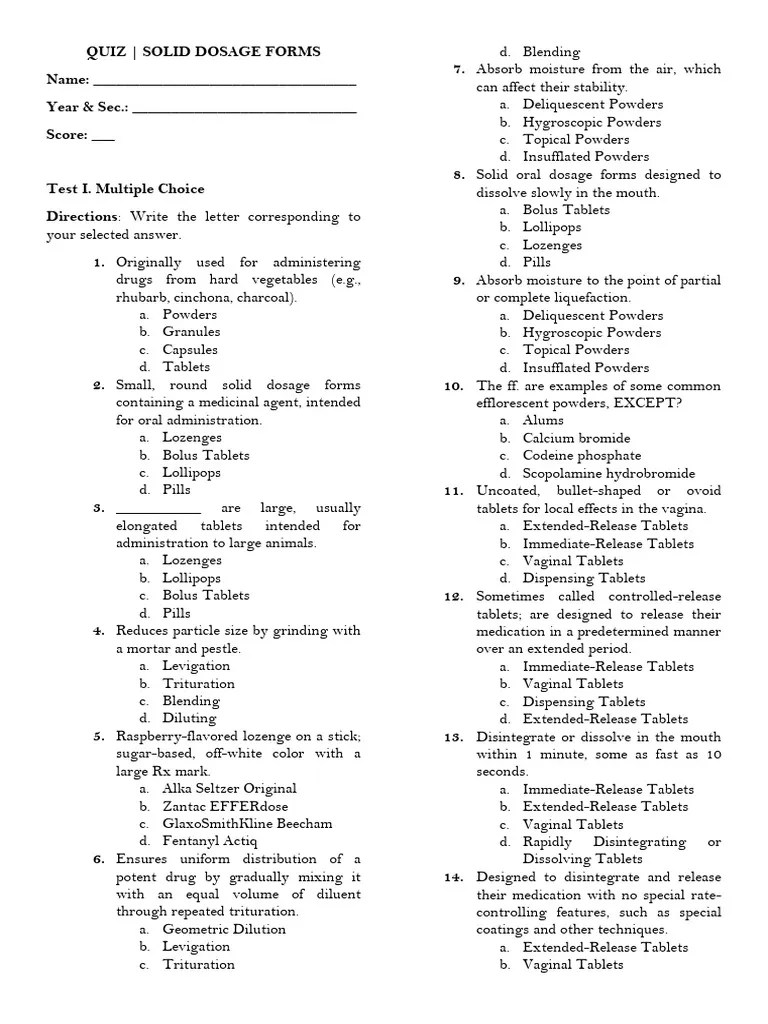 Quiz | PDF | Tablet (Pharmacy) | Pharmacology