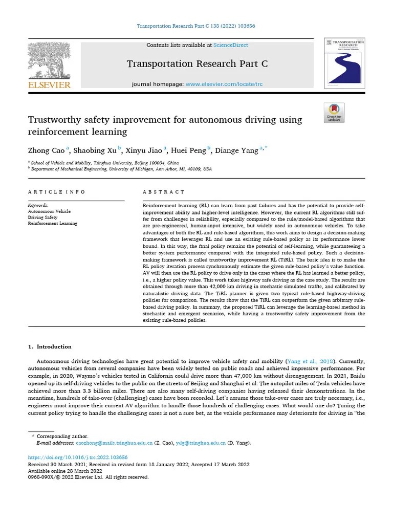 Trustworthy Safety Improvement For Autonomous Driving Using Reinforcement Learning | PDF ...