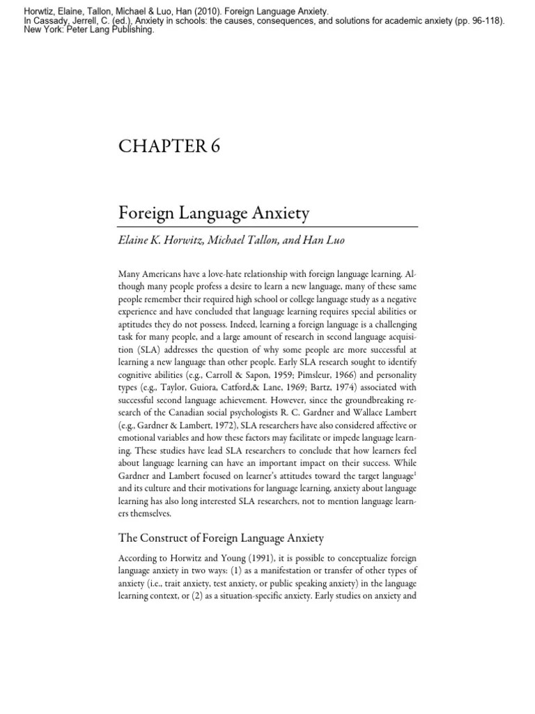 Foreign Language Anxiety | PDF | Second Language | Foreign Language
