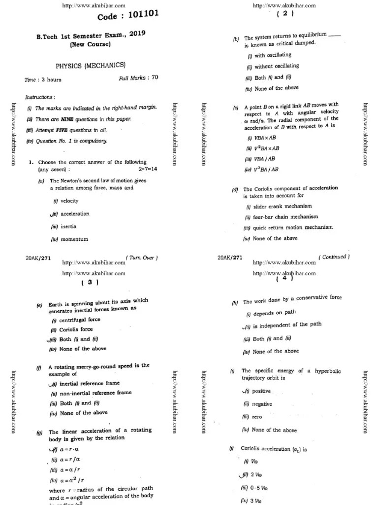 Btech 1 Sem Physics Mechanics 101101 2019 | PDF