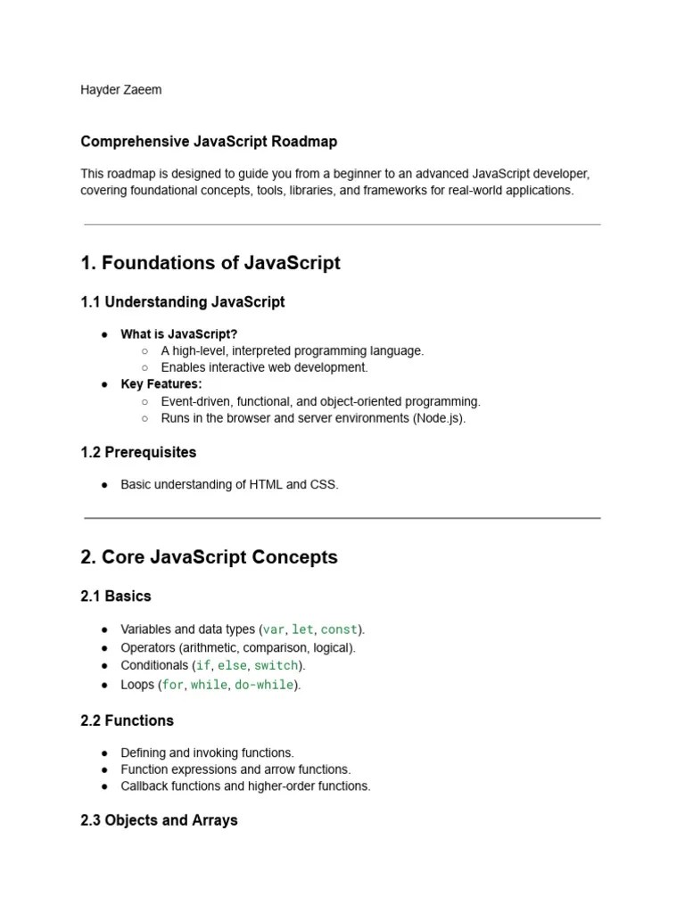 JavaScript Roadmap | PDF | Java Script | Software Engineering