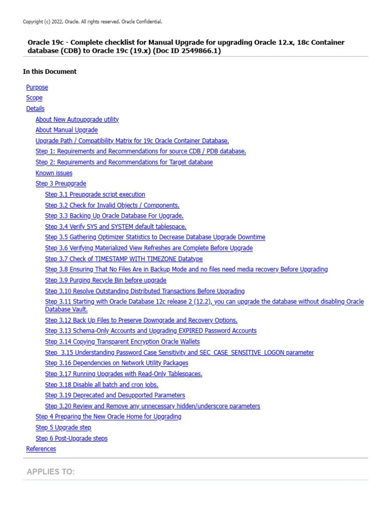 Oracle 19c - Complete Checklist For Manual Upgrade For Upgrading Oracle ...