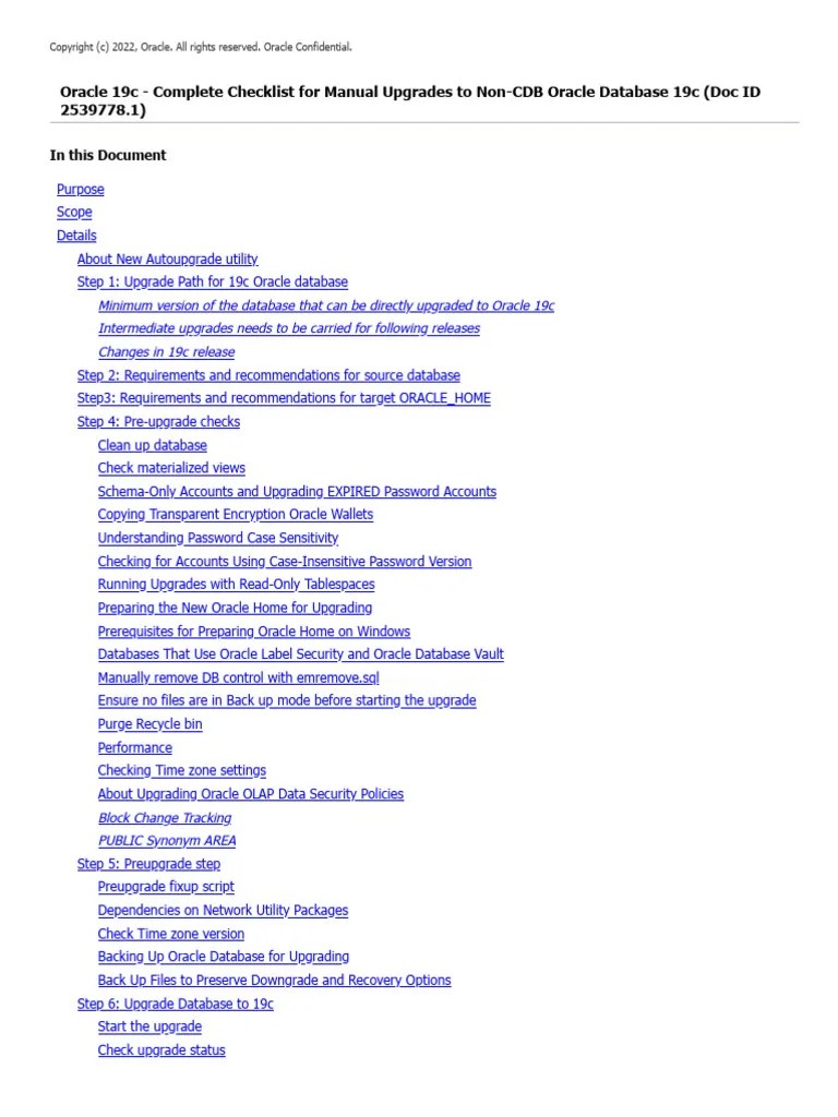 Oracle 19c - Complete Checklist For Manual Upgrades To Non-CDB Oracle ...