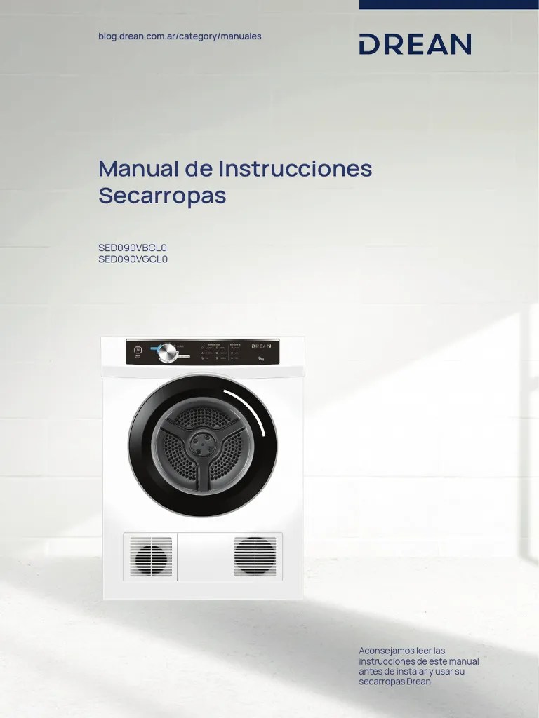 Manual Secadora Drean SED090VBCL0 SED090VGCL0 | PDF | Secadora De Ropa | Ventilación (Arquitectura)