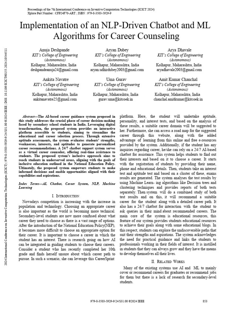 Deshpande Et Al 2024 Nlp Driven Chatbot For Career Counseling