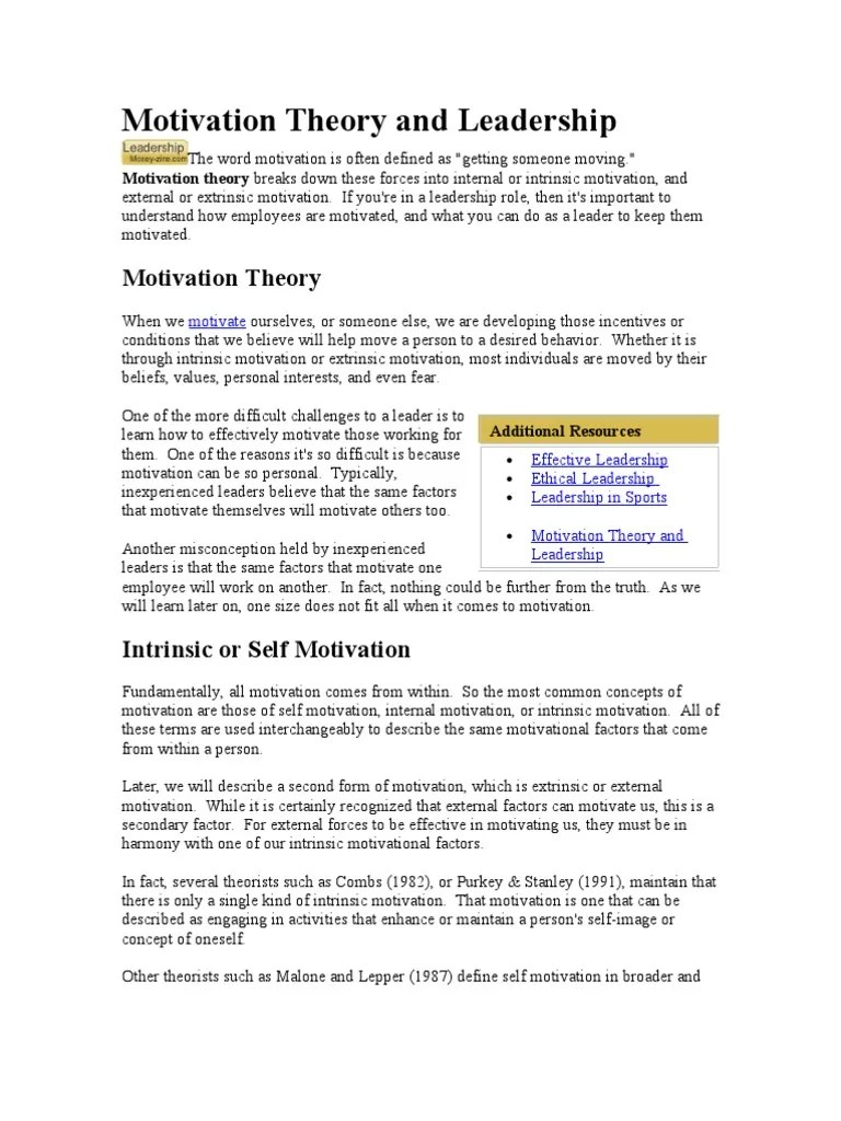 Motivation Theory And Leadership | PDF | Motivation | Motivational