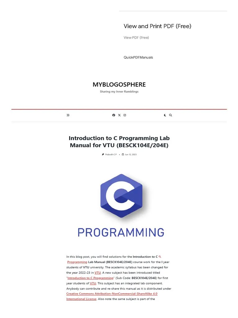 Introduction To C Programming Lab Manual For VTU (BESCK104E - 204E ...