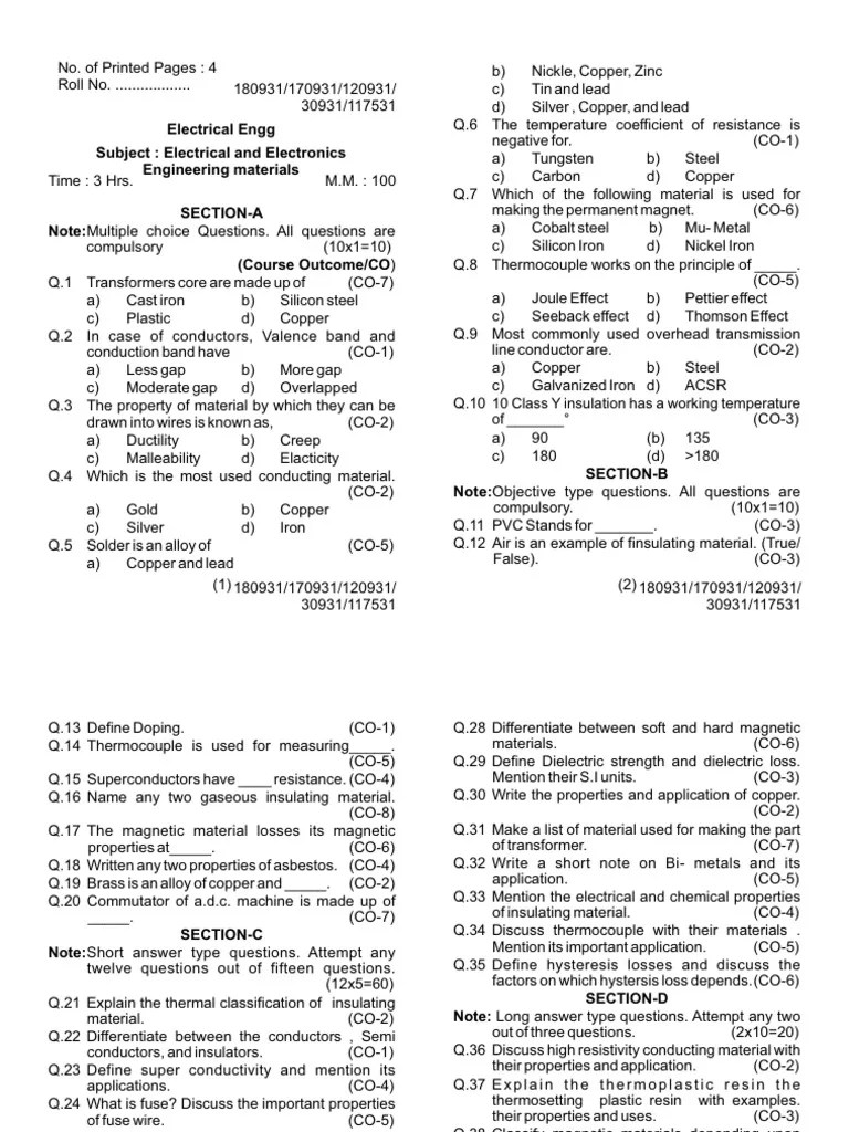 Electrical Engg Subject: Electrical And Electronics Engineering Materials | PDF | Electric Motor ...